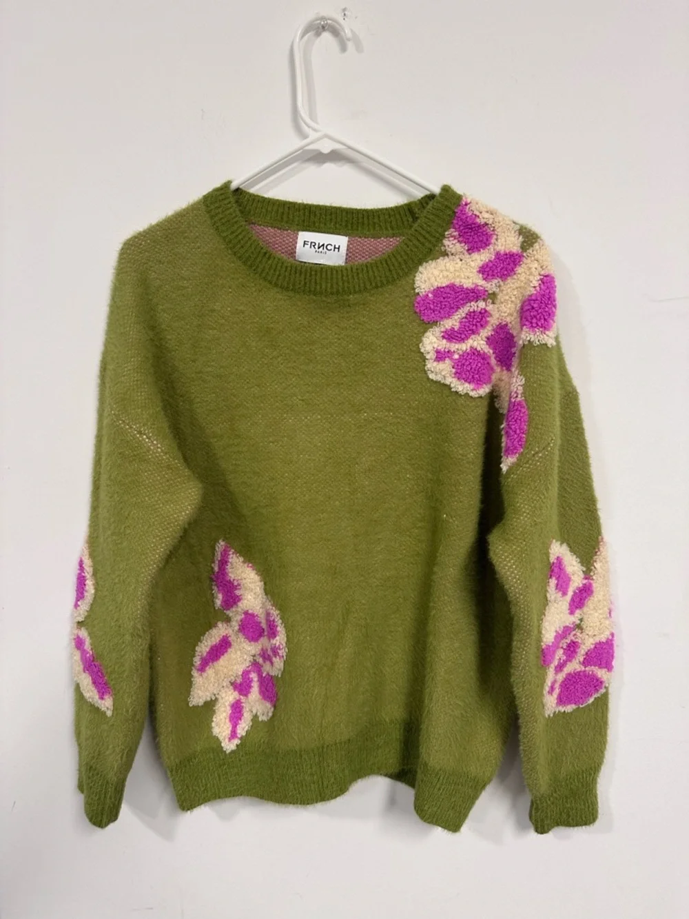 Olive Green Floral Crewneck Sweater with Pink Accents - Picture 4 of 6